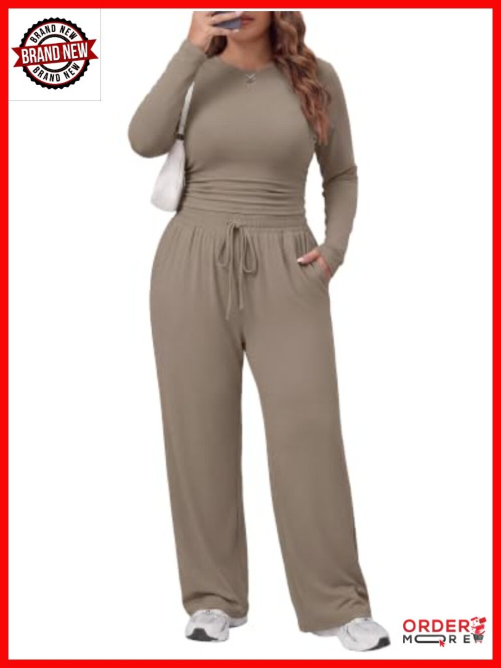 Plus Size Two Piece Lounge Set Rayon Spandex Tracksuit Drawstring Waist